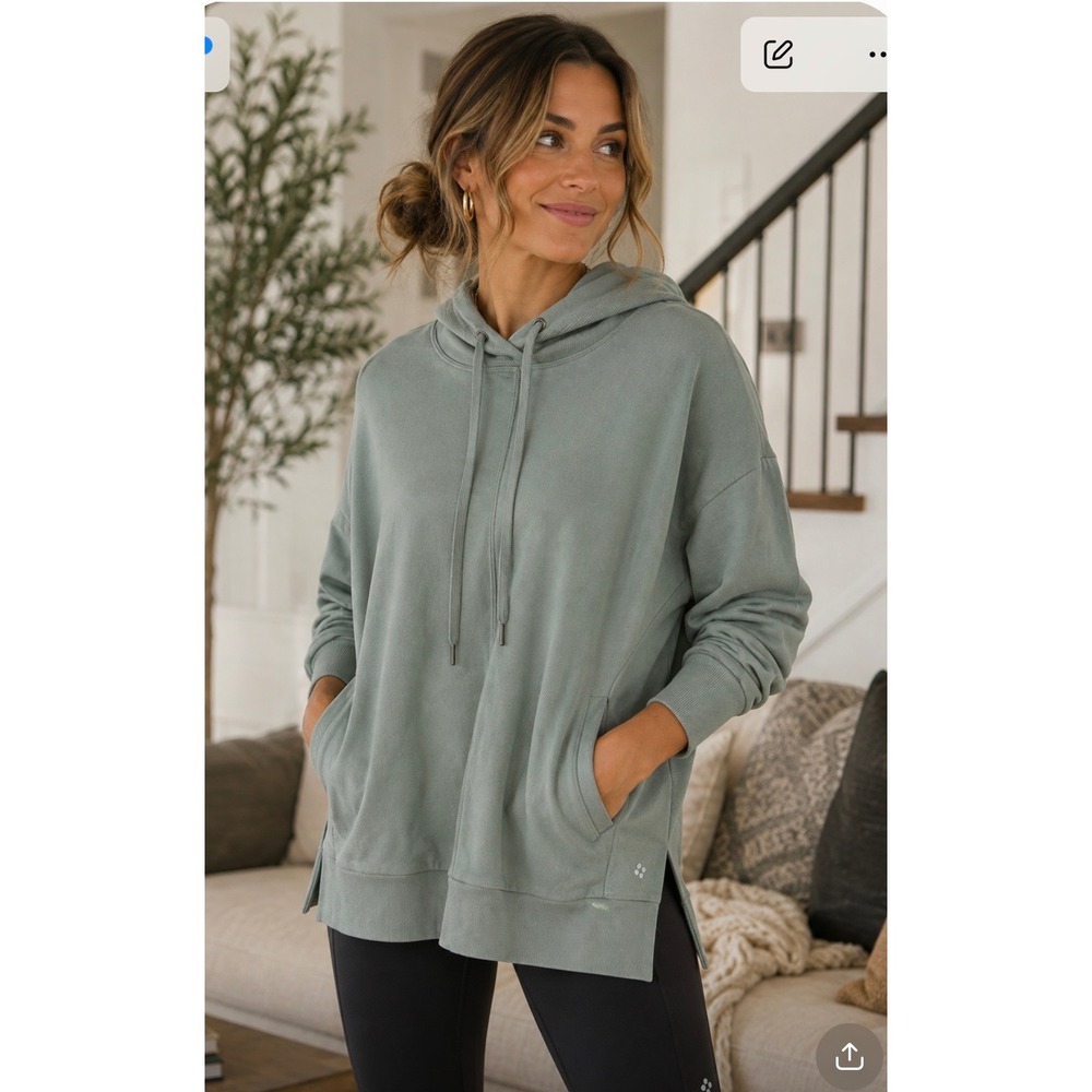 Sweaty Betty Restful Hooded Sweatshirt Sage Green Oversized Hoodie Size S US 6
